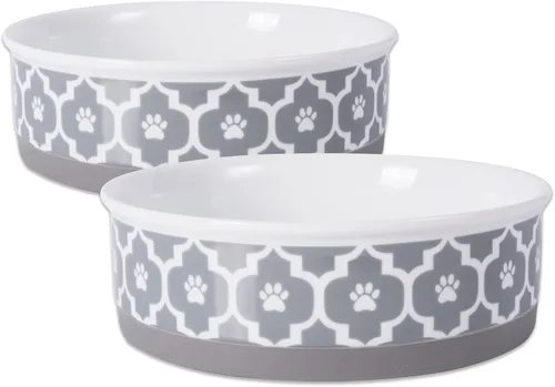 Miniatura 34 de Taza para mascotas Bone Dry con diseño de pata en cerámica, colección Lattice, juego mediano, 6x2 pulgadas, gris, 2