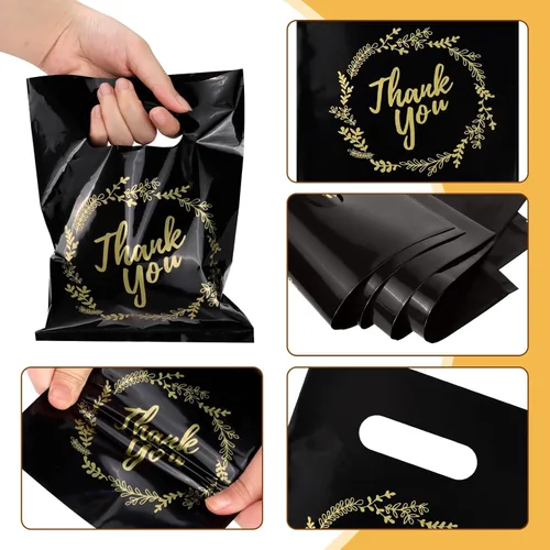 Miniatura 3 de BadenBach 100 bolsas de agradecimiento pequeñas, 20,3 cm x 15,2 cm, bolsas de plástico negras pequeñas y bonitas a granel para ventas al por menor