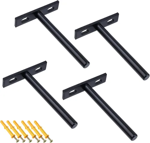 Miniatura 7 de Soportes flotantes para estantes de 3 pulgadas, resistentes y ocultos, color negro, soporte invisible para estantes de madera flotantes, 4