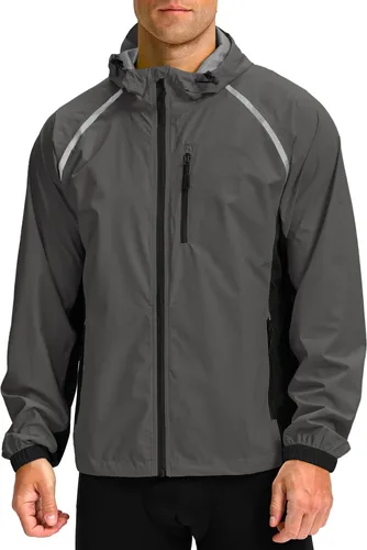 Miniatura 9 de Bikewa - Chaqueta de lluvia para hombre, impermeable, para ciclismo, con capucha, ligera, plegable, cortavientos para bicicleta, chaqueta de running