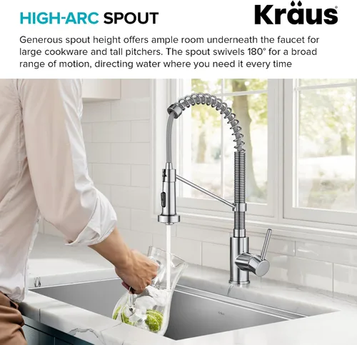 Miniatura 9 de Kraus Bolden - Grifo de cocina de estilo comercial de 2 funciones con mango individual extraíble en cromo, KPF-1610CH (Paquete de 1)
