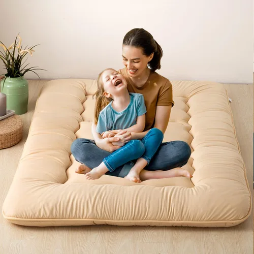 Colchón beige para suelo, colchón futón para dormir, tapete grueso de tatami, colchón plegable para niños y adultos, color beige, Matrimonial_XL 47