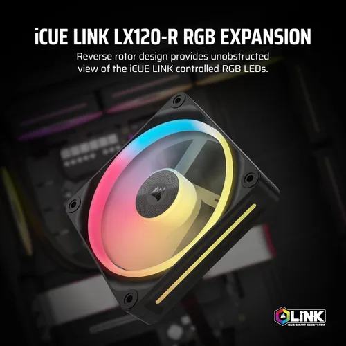 Miniatura 2 de CORSAIR iCUE Link LX120-R RGB Ventilador PWM invertido de 4.72 pulgadas (120 mm) – Ventilador individual – Bajo ruido, rodamiento de cúpula
