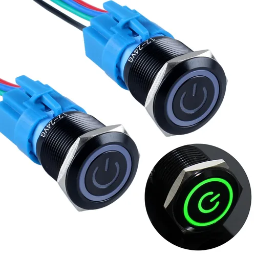 Miniatura 14 de 2 piezas interruptor de botón pulsador con pestillo de 16mm, 12V-24V, encendido/apagado, 1NO 1NC, impermeable IP66, carcasa de metal negro