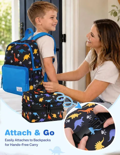 Miniatura 6 de VASCHY - Lonchera para niños, bolsas de almuerzo aisladas de dos compartimentos para niños y niñas con correa para el hombro para la escuela
