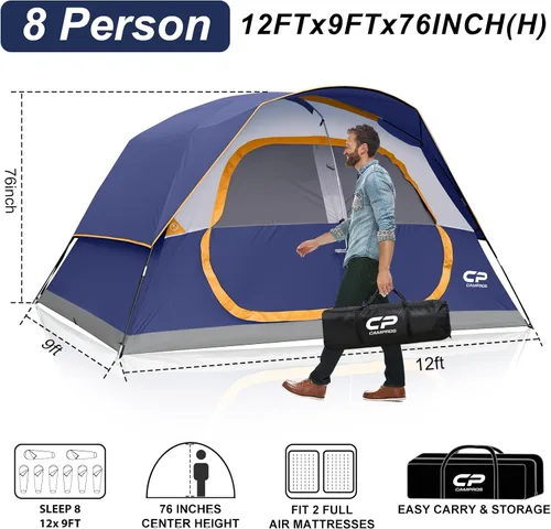 Miniatura 2 de CAMPROS CP Upgraded 6/8 Person Camping Tents, Waterproof Windproof Family Tent with Larger Mesh Windows & Door, Double Layer, Easy Set Up