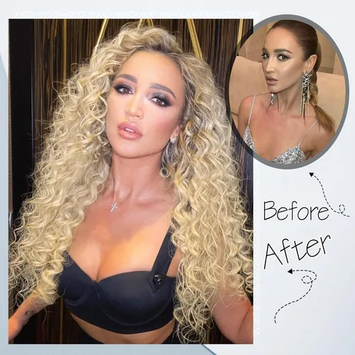 Miniatura 4 de Meepo Extensiones de cabello rubio rizado con clip para mujeres negras, extensiones de cabello natural grueso y ondulado profundo, extensiones