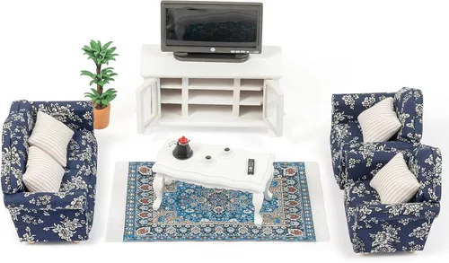 Muebles de casa de muñecas en miniatura a escala 1 y 12 – Juego de muebles de casa de muñecas de madera para sala de muñecas – Muebles de casa de