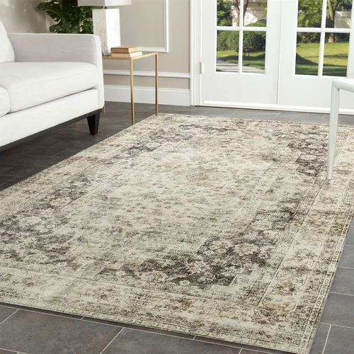 Miniatura 9 de Alfombras de 6 x 9, alfombras grandes lavables con flores estilo boho, alfombra de pelo bajo antideslizante y ultradelgada, alfombra para puerta