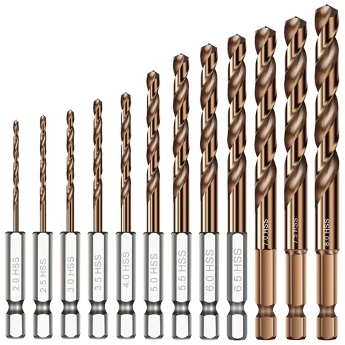 Juego de brocas métricas de cobalto con vástago hexagonal, 12 piezas (2, 2.5, 3, 3.5, 4, 5, 5.5, 6, 6.5, 7, 7.5, 0.315 in), brocas de impacto de