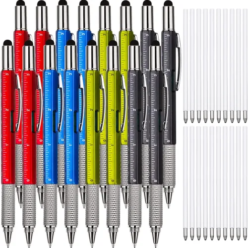 Miniatura 26 de Zhanmai 16 Piezas Bolígrafos Multiherramienta 6 en 1 Juego de Bolígrafos Multi-herramienta con Repuestos para Regalos de Cumpleaños de Hombres