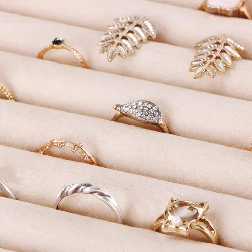 Miniatura 6 de BEWISHOME Organizador de anillos y soporte para caja de aretes, 11 ranuras para anillos, 25 compartimentos para aretes, espejo grande, 2 capas