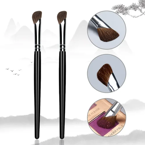 Miniatura 2 de Cepillo de sombra de ojos, 2 unids forma de hoz suave poni pelo sombreado sombra nasal cepillo juego, mango de madera negro 2 PIEZAS