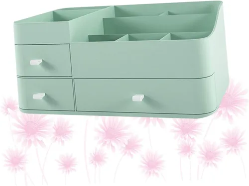 Miniatura 8 de Housoutil 1pc Household Makeup Organizer with Drawer Green Plastic Cosmetic Storage Box for Lipstick Skincare and Brushes Desktop Organizer for