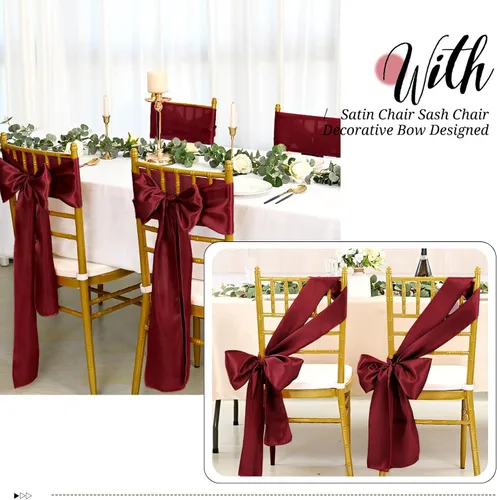 Miniatura 5 de Pesonlook 50 cintas de satén para silla, lazos de satén burdeos, lazos para silla, suministros para bodas, recepciones, eventos, banquetes, fiestas