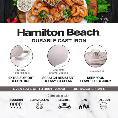 Miniatura 3 de Hamilton Beach Sartén de hierro fundido esmaltado de 2 cuartos de galón, color gris, revestimiento de esmalte crema, olla para estufa y cocción