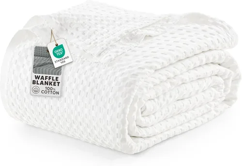 Utopia Bedding Manta de punto gofre de 100 % algodón, tamaño grande para cama, ligera, transpirable, suave y acogedora, regalos para mujeres Blanco