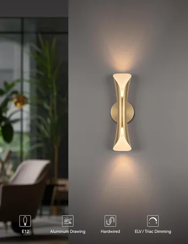 Miniatura 8 de Tubicen Apliques de pared dorados para cine y cine, iluminación de pared de 15.7 pulgadas de alto, cableado regulable para interiores de mediados