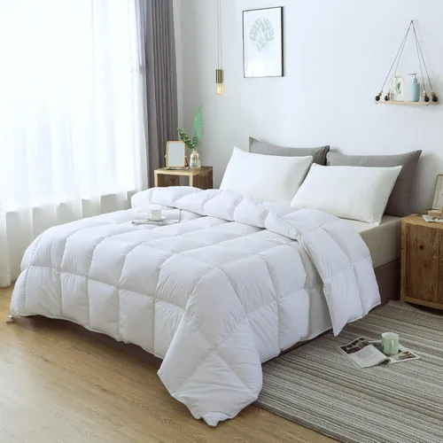 Miniatura 2 de All American Collection Edredón de plumas de ganso 100% algodón suave para dormitorio con pestañas en las esquinas (tamaño King, blanco)