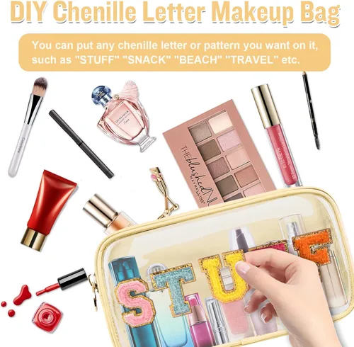 Miniatura 6 de izuzta Bolsa de maquillaje pequeña de nylon, linda bolsa preppy, bolsa con cremallera para cosméticos, Beige, Chico 2-Beige