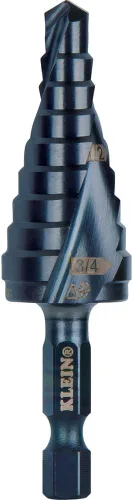 Klein Tools QRST03 Broca escalonada, espiral de liberación rápida, doble estriado, 1/4 a 3/4 pulgadas, vástago hexagonal, acero cortado, madera,