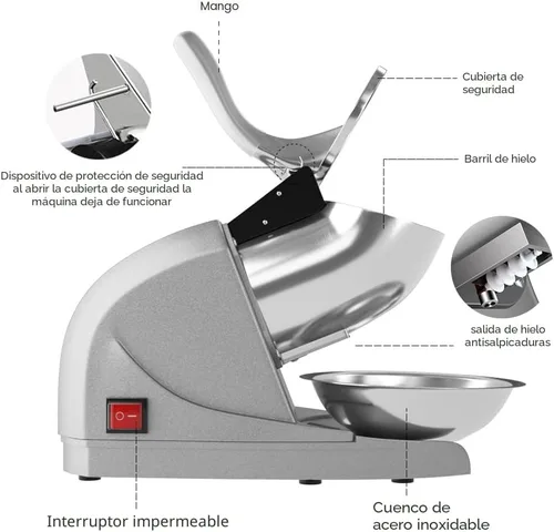 Miniatura 3 de OKF Máquina de afeitar de hielo para evitar salpicaduras, máquina eléctrica de hielo afeitado de 3 cuchillas, máquina de afeitar de hielo de 380 W