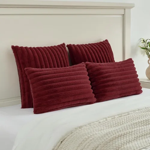 Miniatura 5 de FUTEI - Juego de 2 fundas de almohada decorativas con rayas, cuadradas, para invierno, piel sintética de conejo suave y respaldo de terciopelo, 20 x