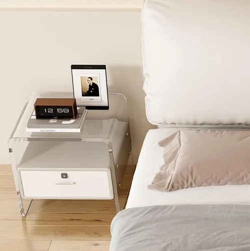 Miniatura 6 de Mesita de noche inteligente de acrílico con bloqueo de huellas dactilares, mesita de noche acrílica, mesita de noche moderna minimalista