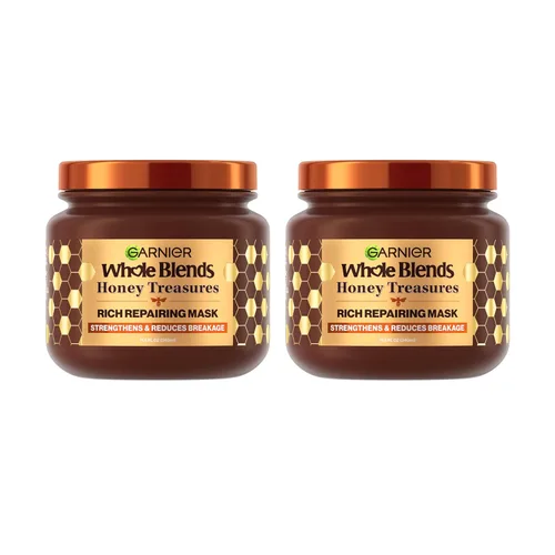 Garnier Whole Blends Honey Treasures Máscara reparadora para cabello seco y dañado, 11.5 onzas líquidas, 2 unidades (el embalaje puede variar)