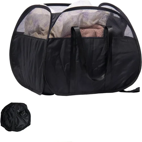 Miniatura 10 de Cesta de lavandería plegable, cesta de ropa plegable emergente de 90L con asas, cesta de ropa sucia de malla cuadrada para lavandería, baño
