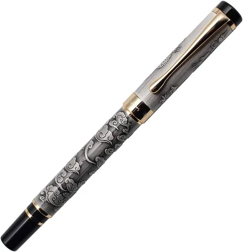 Miniatura 3 de Ancient Silver Jinhao Dragon - Juego de plumas estilográficas ejecutivas de punta fina, colección de bolígrafos vintage, bolígrafo de negocios