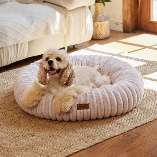 Miniatura 9 de FUKUMARU Cama para Perros, Camas Calmantes en Forma de Dona para Cachorros Ansiosos, Cama Moderna y Estética para Gatos con Estampado Degradado