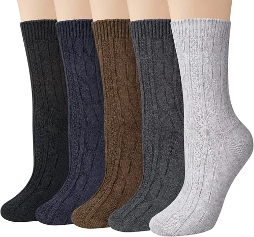 Loritta 5 Pairs Womens Wool Socks Thick Knit Vintage Winter Warm Cozy Crew Socks Gifts