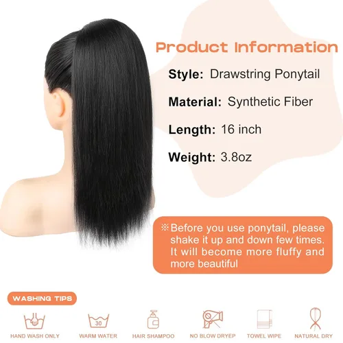 Miniatura 2 de SEIKEA Extensiones de cola de caballo con cordón, larga y recta, cola de caballo falsa, natural, suave, extensiones de cabello sintético resistente