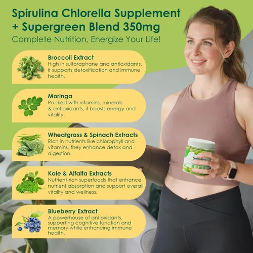 Miniatura 8 de Gomitas orgánicas de espirulina + clorella, altas en proteínas veganas, clorofila, algas verdes y azules densas en nutrientes + súper verdes