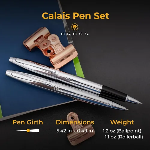 Miniatura 5 de Cross Calais - Juego de bolígrafo grabado y bolígrafo roller, cromo, diseño Art Deco, grabado a juego en ambos bolígrafos, regalo para graduación