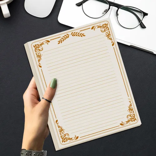 Miniatura 5 de Papel de carta con rayas vintage, papel estacionario para escribir cartas, 50 hojas de líneas y diseño de borde antiguo para papeles de escritura