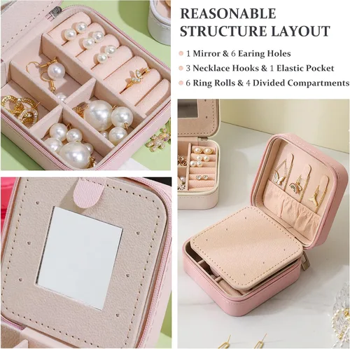Miniatura 3 de MODENGKONGJIAN Joyero de viaje para mujer, a la moda, para anillos, collares, aretes, joyería, caja organizadora, pequeña, portátil, personalizada