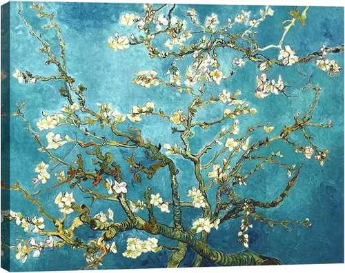 Pyradecor Modernas pinturas al óleo famosas de flor de almendra, impresiones en lienzo de Van Gogh, cuadros florales sobre lienzo, arte de pared