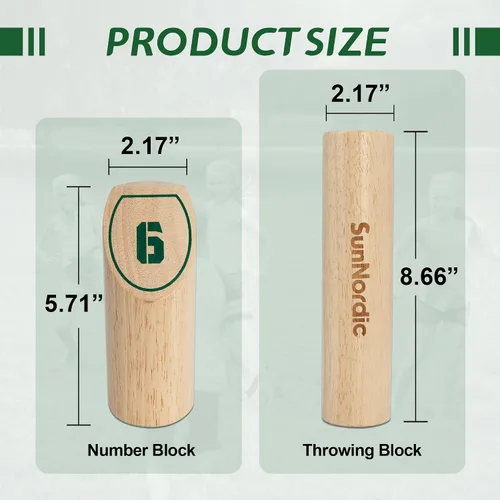 Miniatura 7 de SunNordic Wooden Throwing Game Set, Numbered Block Toss Games with 1 x Scoreboard,12 x Premium Rubber Wood Pins & 1 x Dowel, Outdoor Backyard Lawn