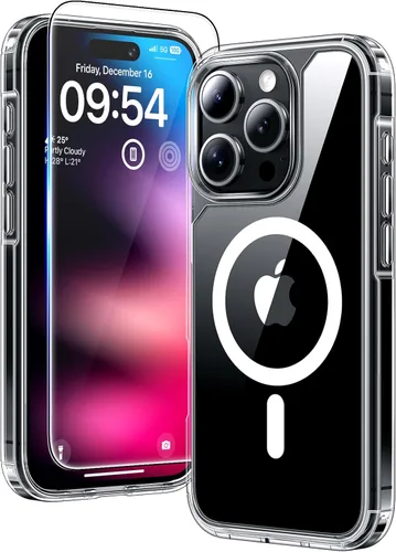 Miniatura 139 de TAURI Funda magnética 2 en 1 transparente para iPhone 14 Pro, compatible con Magsafe [no amarillenta] con protector de pantalla, protección de grado