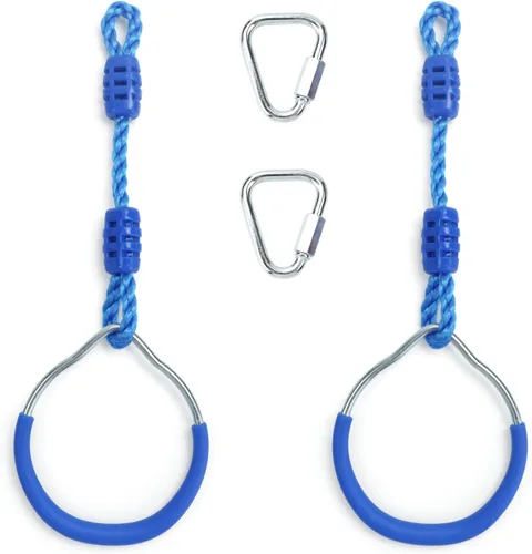 Miniatura 19 de Anillo de gimnasia con columpio para curso de obstáculos de guerrero Slackline, equipo de entrenamiento de trapecio y puño, 2 barras ninja moradas