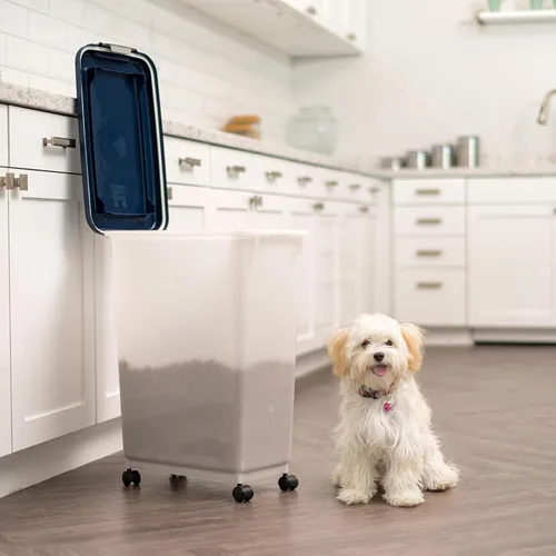 Miniatura 2 de IRIS USA Contenedor hermético de almacenamiento de alimentos para perros, hasta 38 libras, ruedas acoplables, contenedor de almacenamiento de Azul