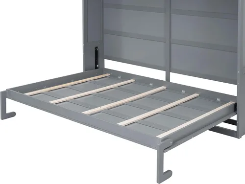 Miniatura 7 de Merax Moderno mueble Murphy con armarios superiores, plataforma de pared de madera maciza, no necesita somier, fácil de montar, color gris