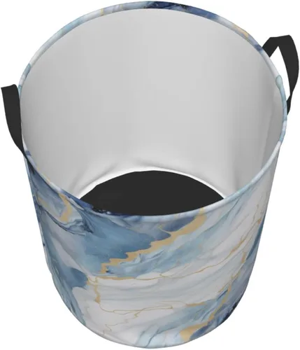 Miniatura 3 de Cesta circular con estampado de mármol blanco y azul, impermeable, cesta organizadora de lavandería, con asas, para ropa, juguetes, pequeña