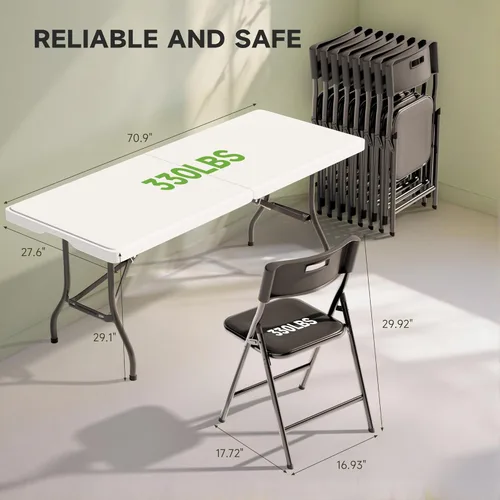 Miniatura 5 de Juego de mesa plegable de 6 pies con 4 sillas plegables, mesa resistente de 330 libras y sillas de 330 libras, paquete de muebles plegables Mesa
