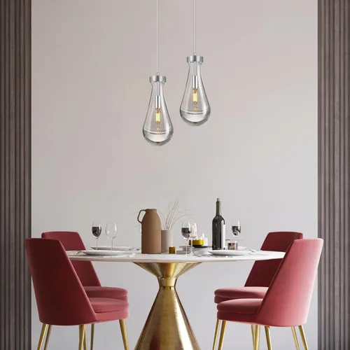 Miniatura 5 de Juego de 2 lámparas colgantes con forma de gota de lluvia, para isla de cocina, lámparas colgantes cromadas de cristal sólido transparente, Cromo
