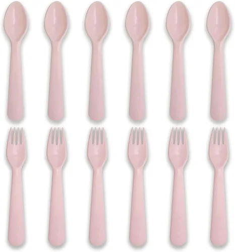 Miniatura 13 de cubiertos para niños cucharas y tenedores utensilios para niños pequeños plásticos reutilizables juego de cubiertos para bebés vajilla para la Dulce