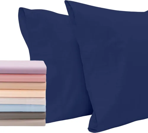 Miniatura 9 de Superity Linen Fundas de almohada de tamaño estándar, cerramiento abierto, paquete de 2, 100% algodón suave y cómodo, color azul