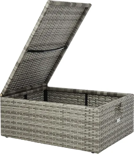 Miniatura 11 de SAFAVIEH Juego de sofá Pramla y otomana para exteriores - Gris y gris - Marco de acero con cojín - Diseño de almacenamiento costero - Ideal